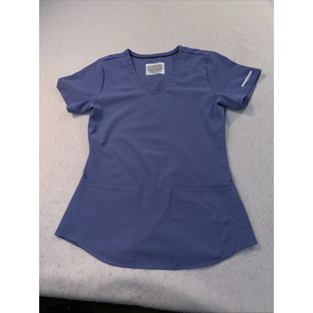 Skechers by Barco Women's 3-Pocket STRETCH V-Neck Scrub Top XS Ceil Blue